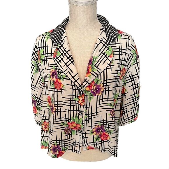 Vintage 1980’s Victoria's Secret Gold Label Floral & Abstract Button Down Shirt - Picture 3 of 11